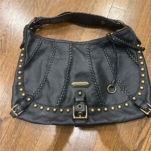 Isabella Fiore Black Studded Genuine Leather Shoulder Bag